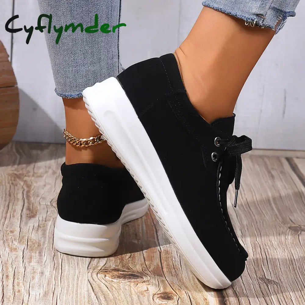 Cyflymder Women’s Faux Suede Platform Sneakers Autumn Non-Slip Lace Up Loafers Woman Thick Sole Casual Sneakers
