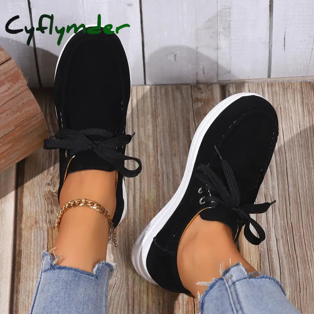 Cyflymder Women’s Faux Suede Platform Sneakers Autumn Non-Slip Lace Up Loafers Woman Thick Sole Casual Sneakers