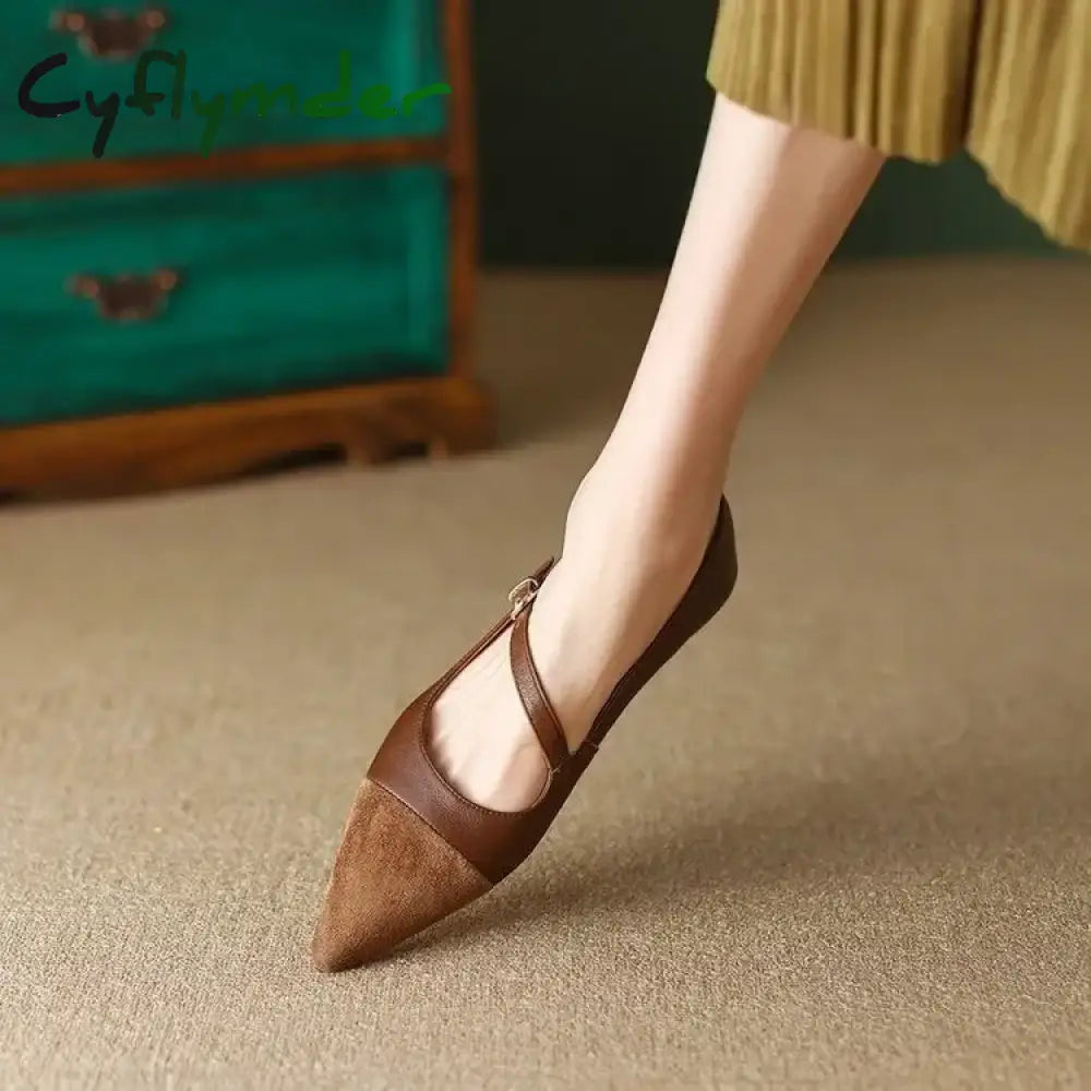 Cyflymder Women’s Flats Pointed Toe Mary Jane Shoes for Women Elegant Dress Shoes Oblique Strap Ladies Shoes