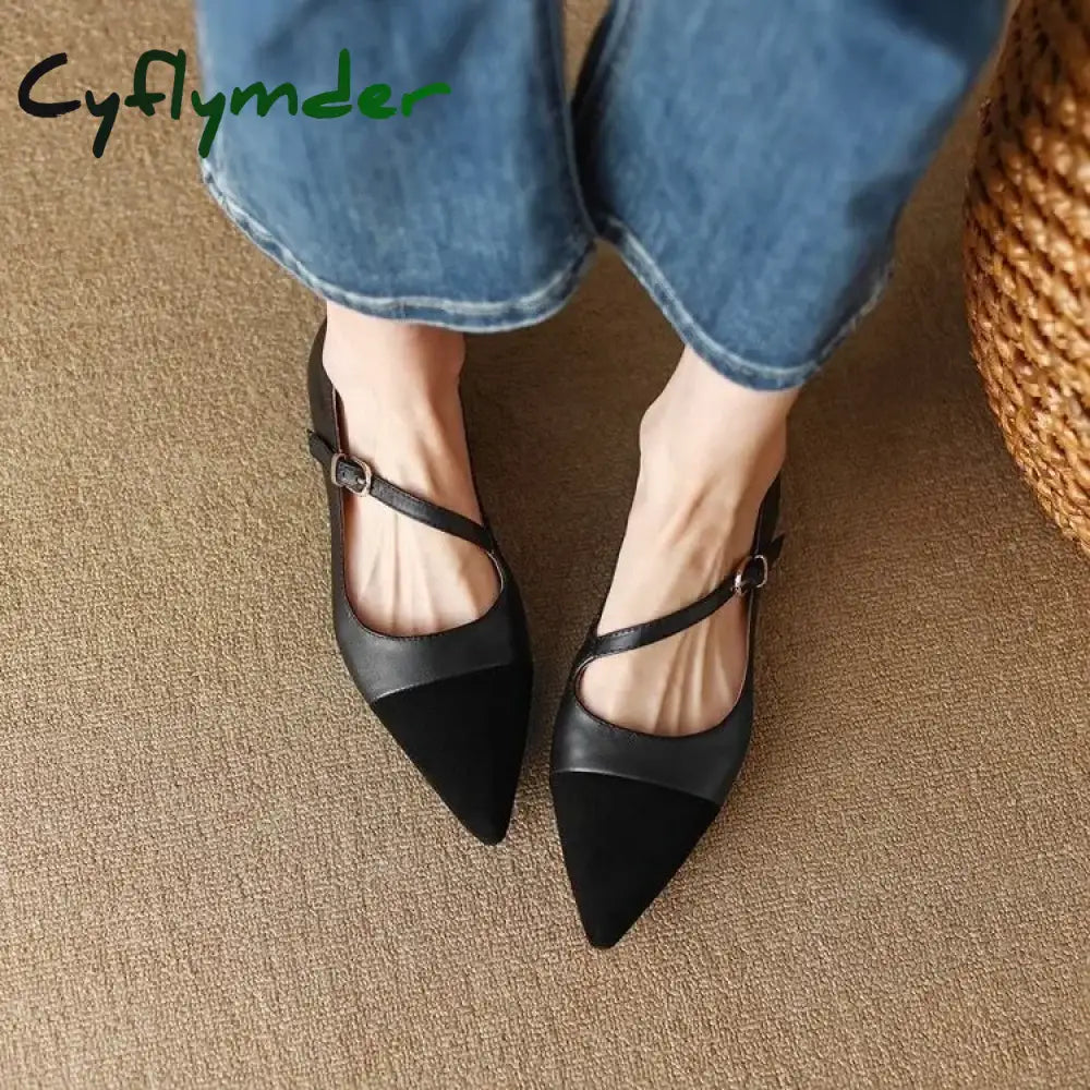 Cyflymder Women’s Flats Pointed Toe Mary Jane Shoes for Women Elegant Dress Shoes Oblique Strap Ladies Shoes black / 40