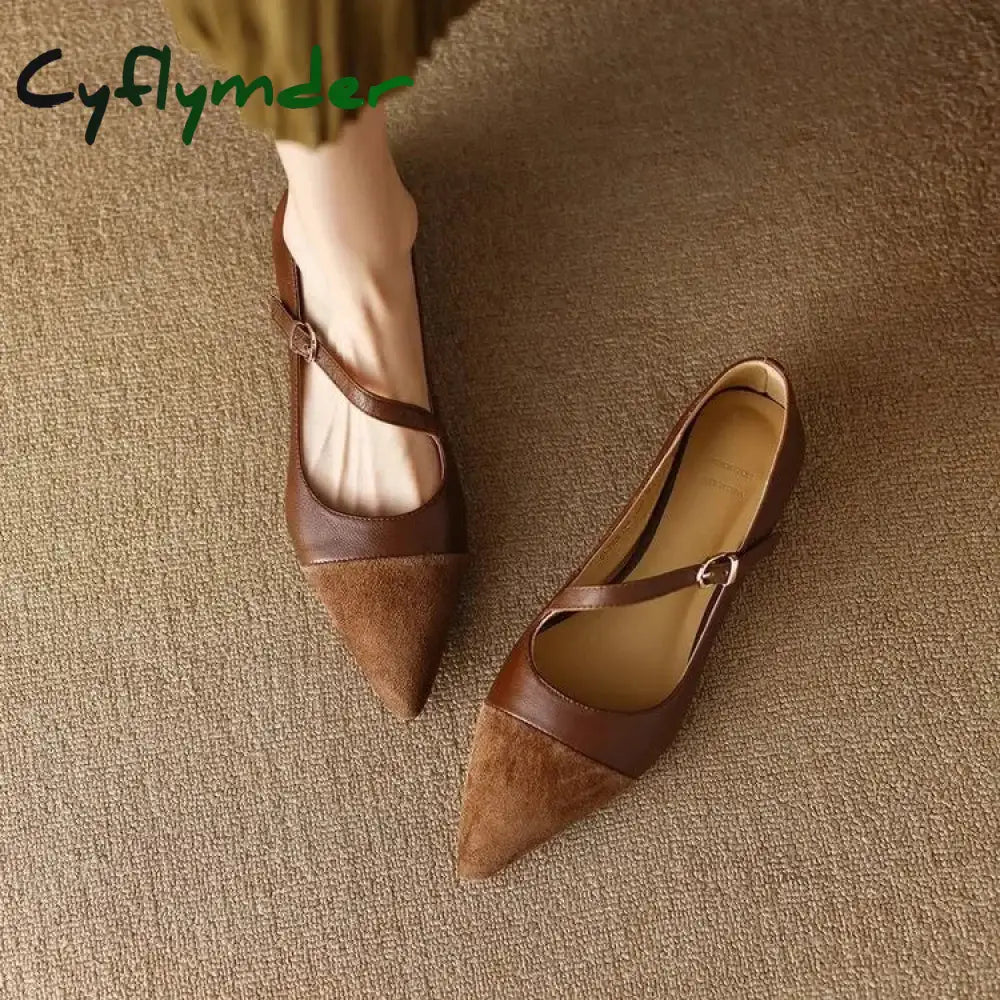 Cyflymder Women’s Flats Pointed Toe Mary Jane Shoes for Women Elegant Dress Shoes Oblique Strap Ladies Shoes khaki / 35