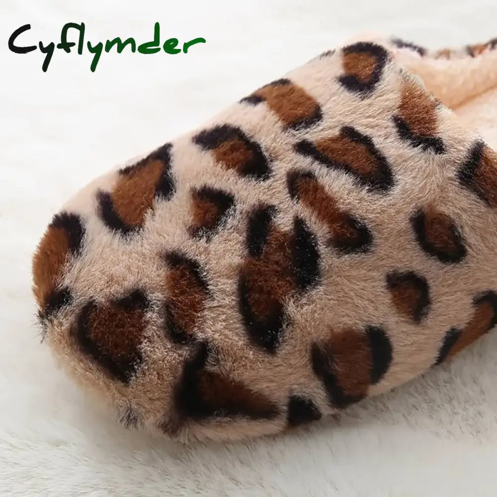 Cyflymder Women’s Fluffy Home Slippers Soft & Comfortable Leopard Pattern Indoor Slides