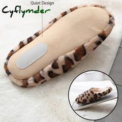 Cyflymder Women’s Fluffy Home Slippers Soft & Comfortable Leopard Pattern Indoor Slides