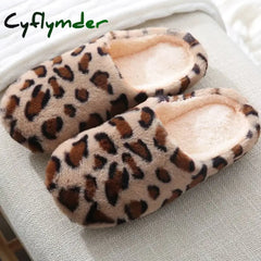 Cyflymder Women’s Fluffy Home Slippers Soft & Comfortable Leopard Pattern Indoor Slides