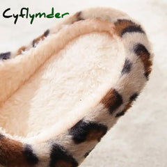 Cyflymder Women’s Fluffy Home Slippers Soft & Comfortable Leopard Pattern Indoor Slides