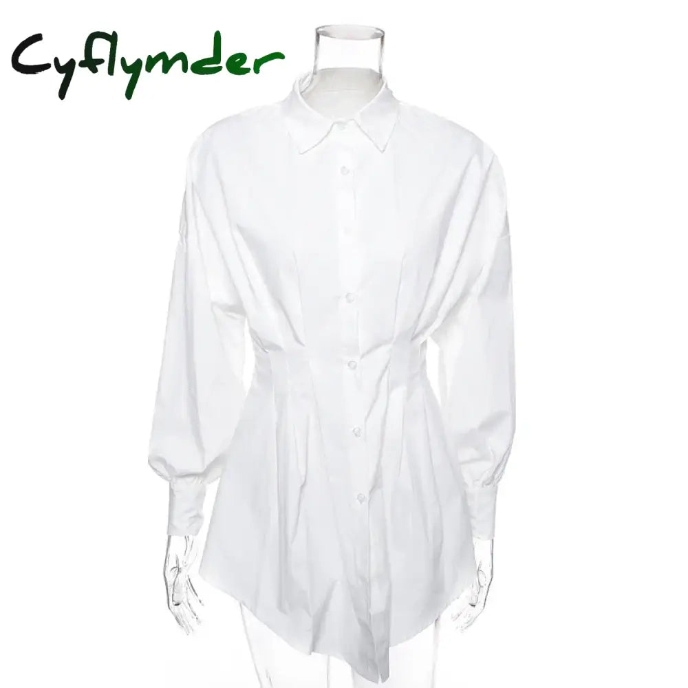 Cyflymder Women’s French Style Design Long-sleeved Turn-down Collar Slimming Single-breasted Temperament High Waist