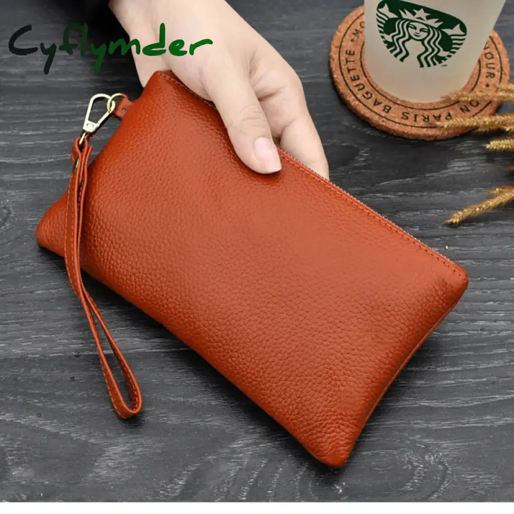 Cyflymder Women’s Genuine Leather Wallets Brief Female Clutch Bags Cell Phone Fashion Purses Cow