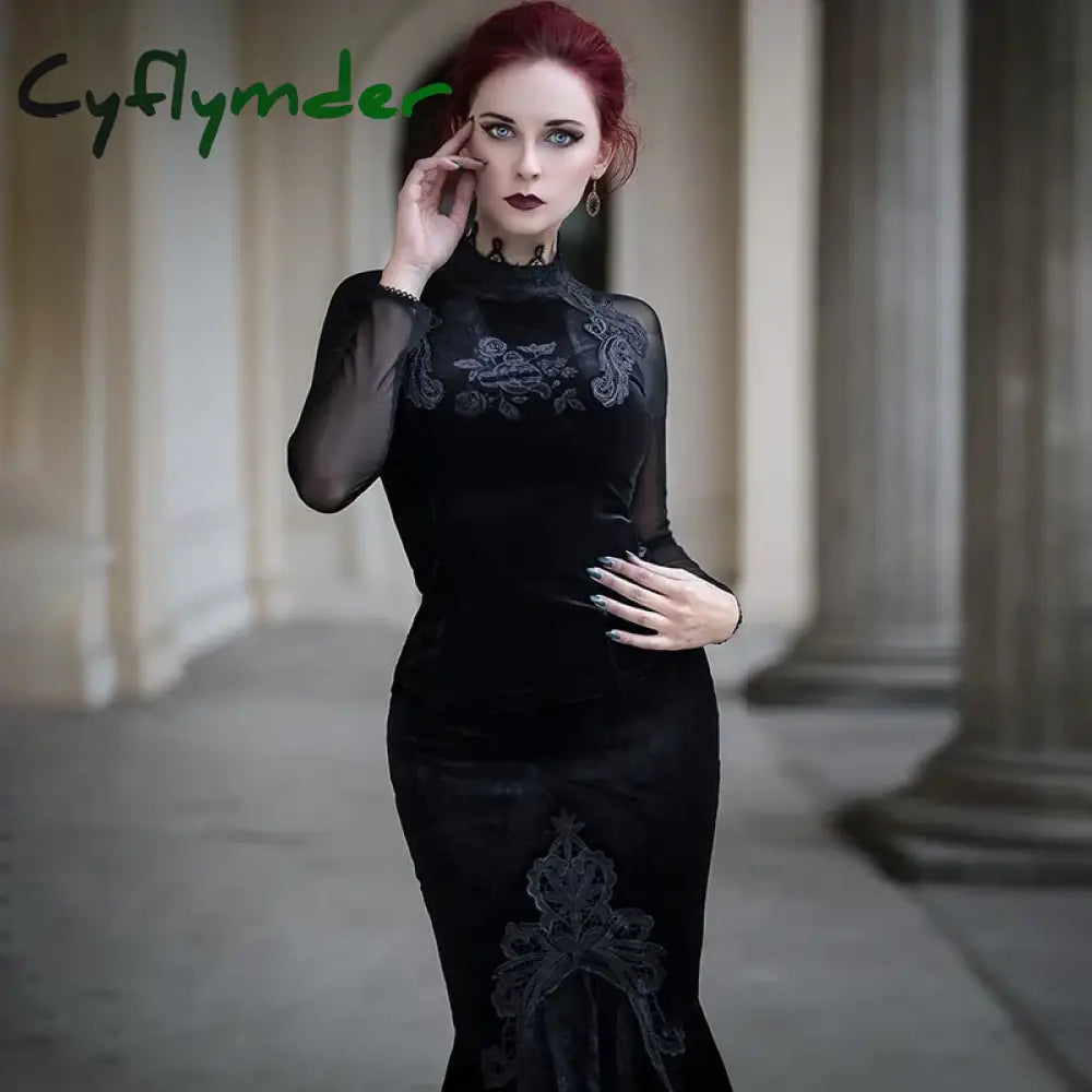 Cyflymder Women’s Gothic Half Skirt 2024 New Temperament Slim Sexy Embossed Long Palace Style