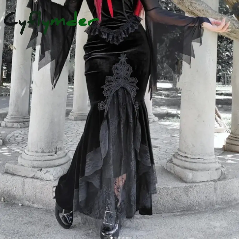 Cyflymder Women’s Gothic Half Skirt 2024 New Temperament Slim Sexy Embossed Long Palace Style