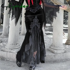Cyflymder Women’s Gothic Half Skirt 2024 New Temperament Slim Sexy Embossed Long Palace Style