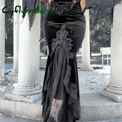 Women's Gothic Half Skirt 2024 New Temperament Slim Sexy Embossed Long Skirt Palace Style Ruffles Fishtail Half Skirt