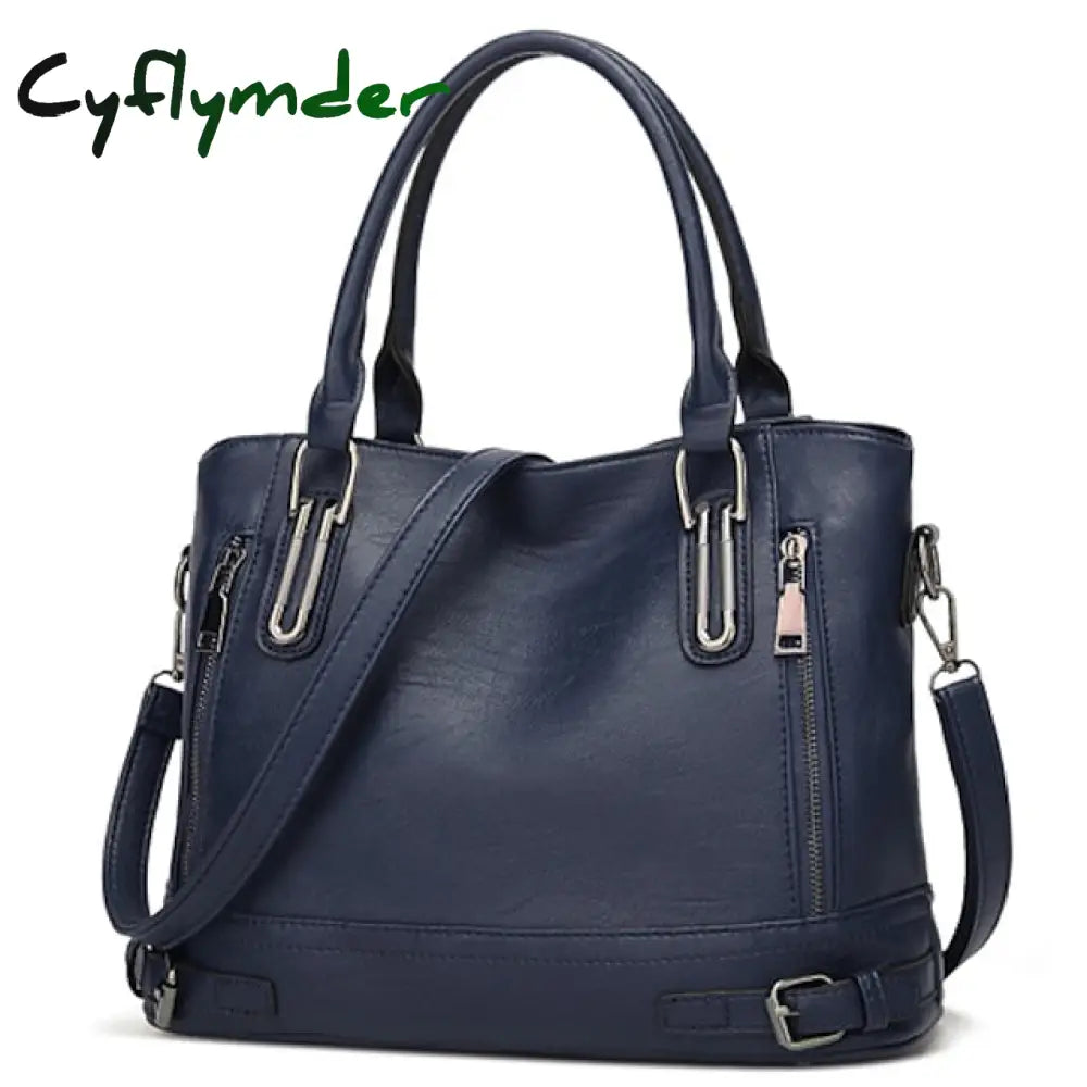 Cyflymder Women’s Handbag Satchel Top Handle Bag Pu Leather Office Daily Going Out Zipper Dark Blue