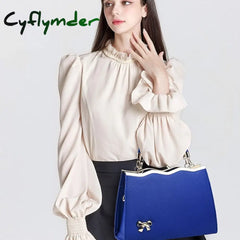 Cyflymder Women’s Handbag Shoulder Bag Pu Leather Daily Beach Bowknot Large Capacity Durable