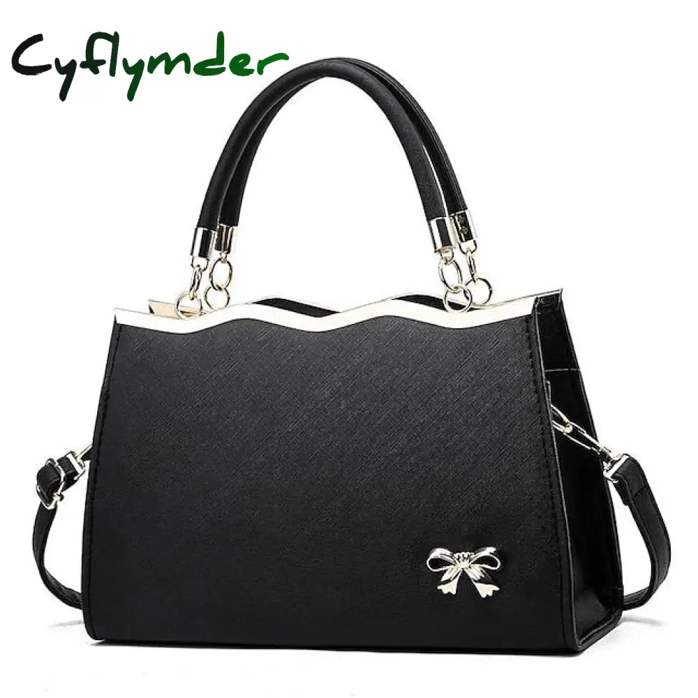 Cyflymder Women’s Handbag Shoulder Bag Pu Leather Daily Beach Bowknot Large Capacity Durable Black