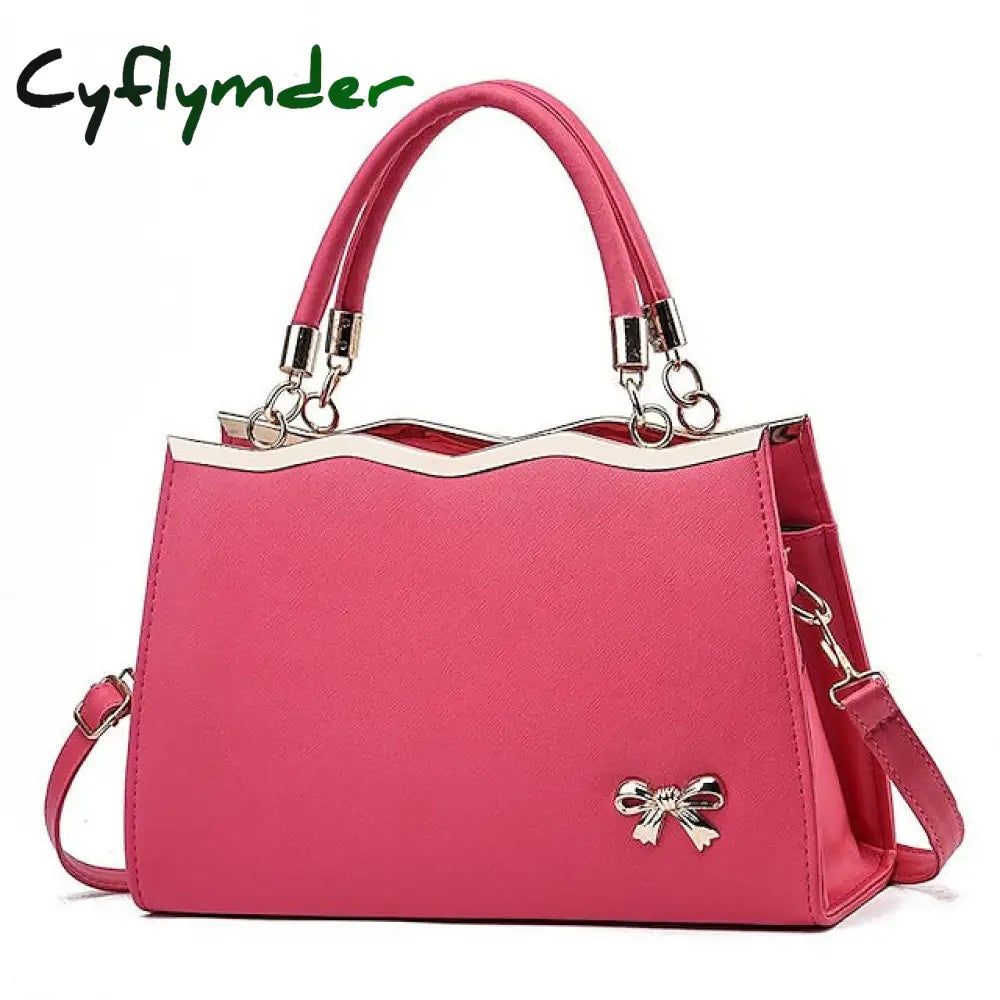 Cyflymder Women’s Handbag Shoulder Bag Pu Leather Daily Beach Bowknot Large Capacity Durable Peach