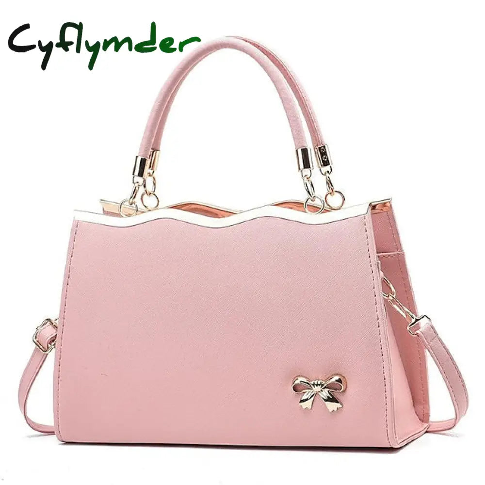 Cyflymder Women’s Handbag Shoulder Bag Pu Leather Daily Beach Bowknot Large Capacity Durable Pink