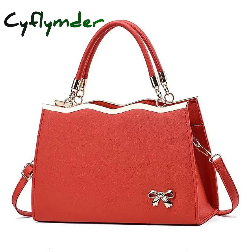 Cyflymder Women’s Handbag Shoulder Bag Pu Leather Daily Beach Bowknot Large Capacity Durable Red