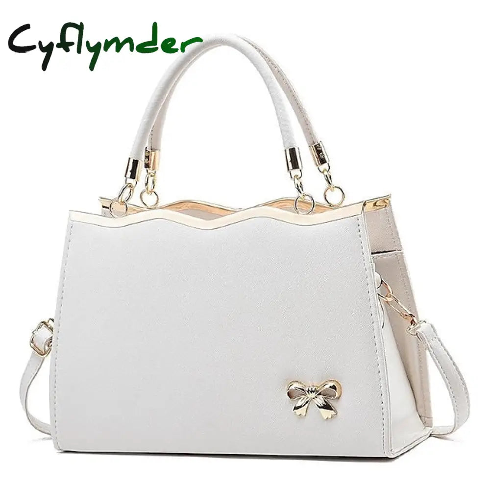 Cyflymder Women’s Handbag Shoulder Bag Pu Leather Daily Beach Bowknot Large Capacity Durable White