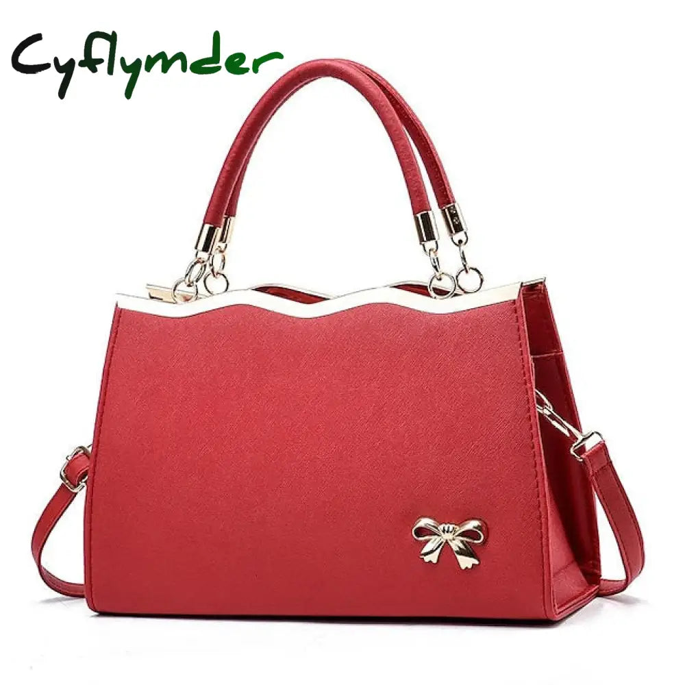 Cyflymder Women’s Handbag Shoulder Bag Pu Leather Daily Beach Bowknot Large Capacity Durable Wine