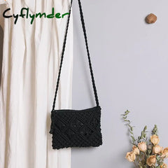 Cyflymder Women’s Handwoven Crossbody Straw Handbag Summer Beach Shoulder Tassel Zipper Crochet