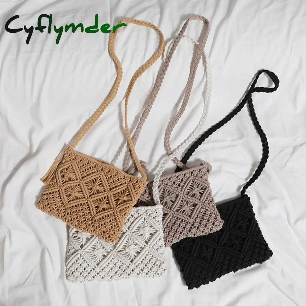 Cyflymder Women’s Handwoven Crossbody Straw Handbag Summer Beach Shoulder Tassel Zipper Crochet