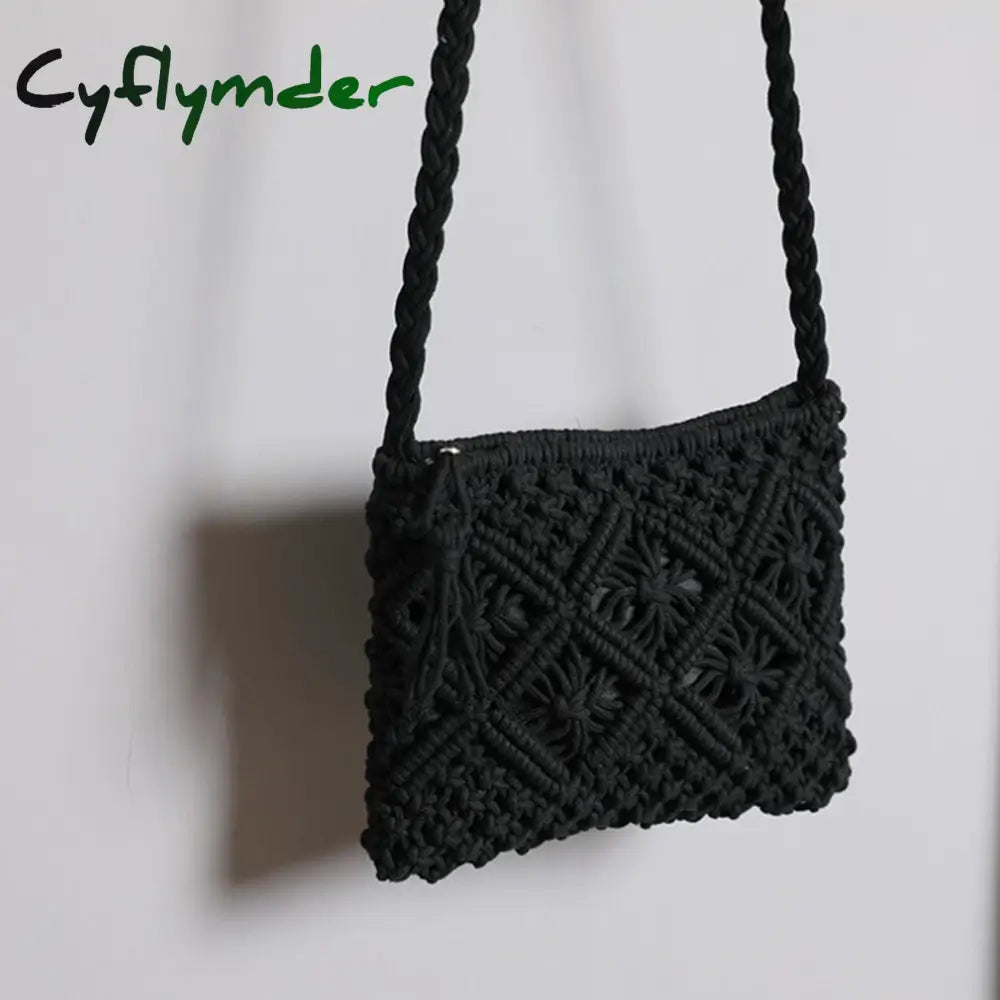 Cyflymder Women’s Handwoven Crossbody Straw Handbag Summer Beach Shoulder Tassel Zipper Crochet