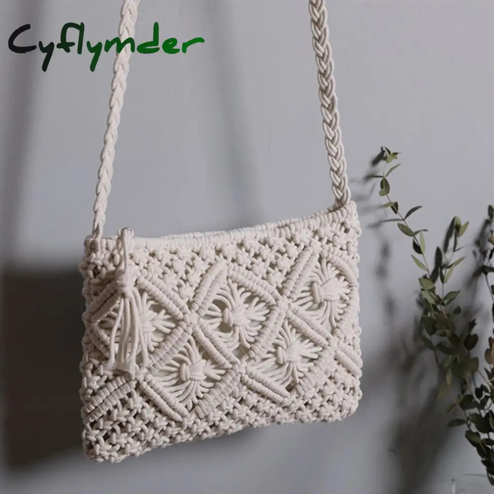 Cyflymder Women’s Handwoven Crossbody Straw Handbag Summer Beach Shoulder Tassel Zipper Crochet