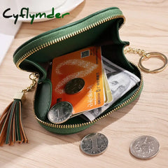 Cyflymder Women’s Heart Shape Small Coin Wallets Pu Leather Zipper Key Ring Tassels Card Holder