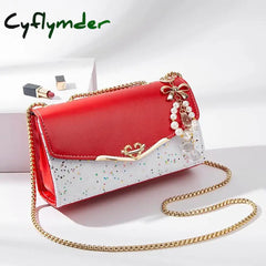 Cyflymder Women’s Ins Style One-Shoulder Messenger Bag Fragrance Chain Handbag Red