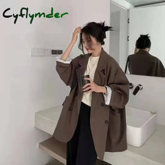 Cyflymder Women’s Large Blazer Coats Spring Autumn Fashion Korean Version Loose Top Coat Office