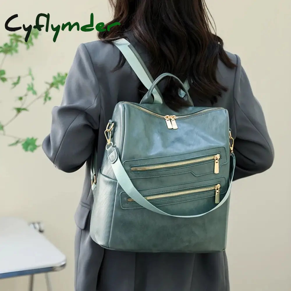 Cyflymder Women’s Large Capacity Backpack High Quality Leather Female Retro Leisure Travel Ladies