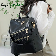 Cyflymder Women’s Large Capacity Backpack High Quality Leather Female Retro Leisure Travel Ladies