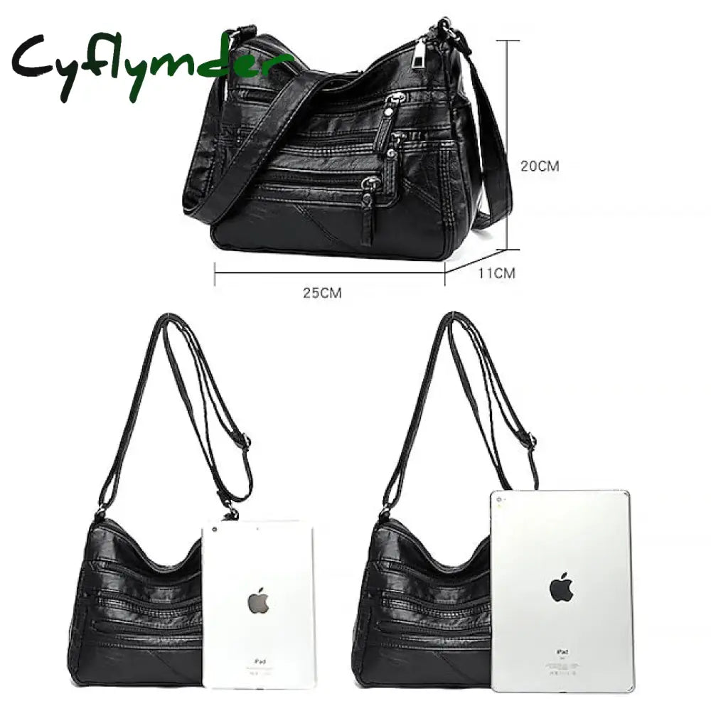 Cyflymder Women’s Large Capacity Leather Shoulder Bag Multi-Zipper Pockets Crossbody Available In