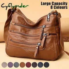 Women's Large Capacity Leather Shoulder Bag, Multi-Zipper Pockets Crossbody Bag, Available in 8 Colors, Versatile and Stylish Handbag for Daily Use