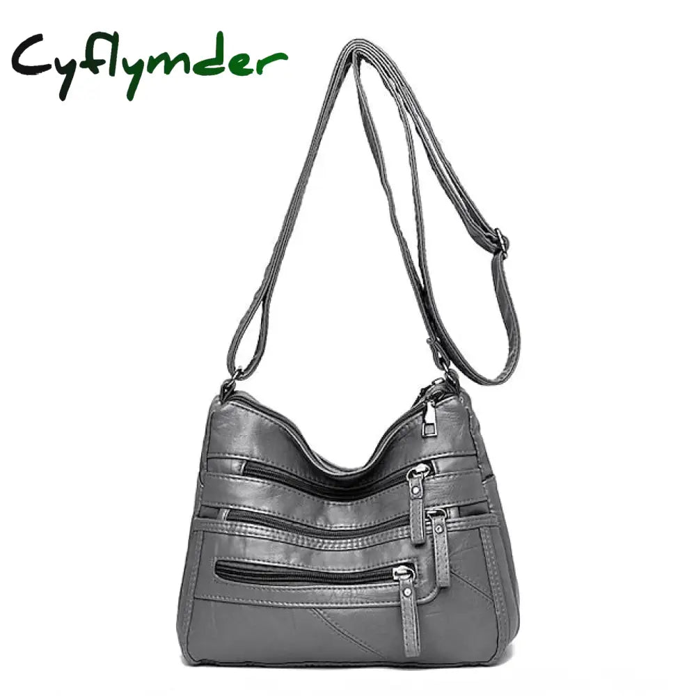 Cyflymder Women’s Large Capacity Leather Shoulder Bag Multi-Zipper Pockets Crossbody Available In