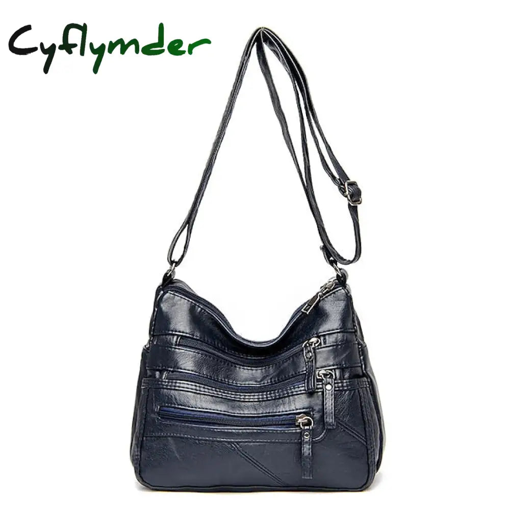 Cyflymder Women’s Large Capacity Leather Shoulder Bag Multi-Zipper Pockets Crossbody Available In