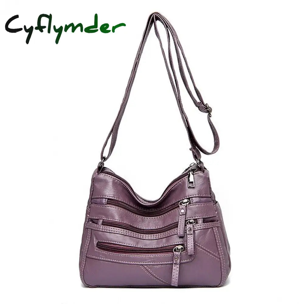 Cyflymder Women’s Large Capacity Leather Shoulder Bag Multi-Zipper Pockets Crossbody Available In