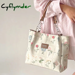 Cyflymder Women’s Large Capacity Tote Bag Retro Flower Print Female Shoulder Vintage Design