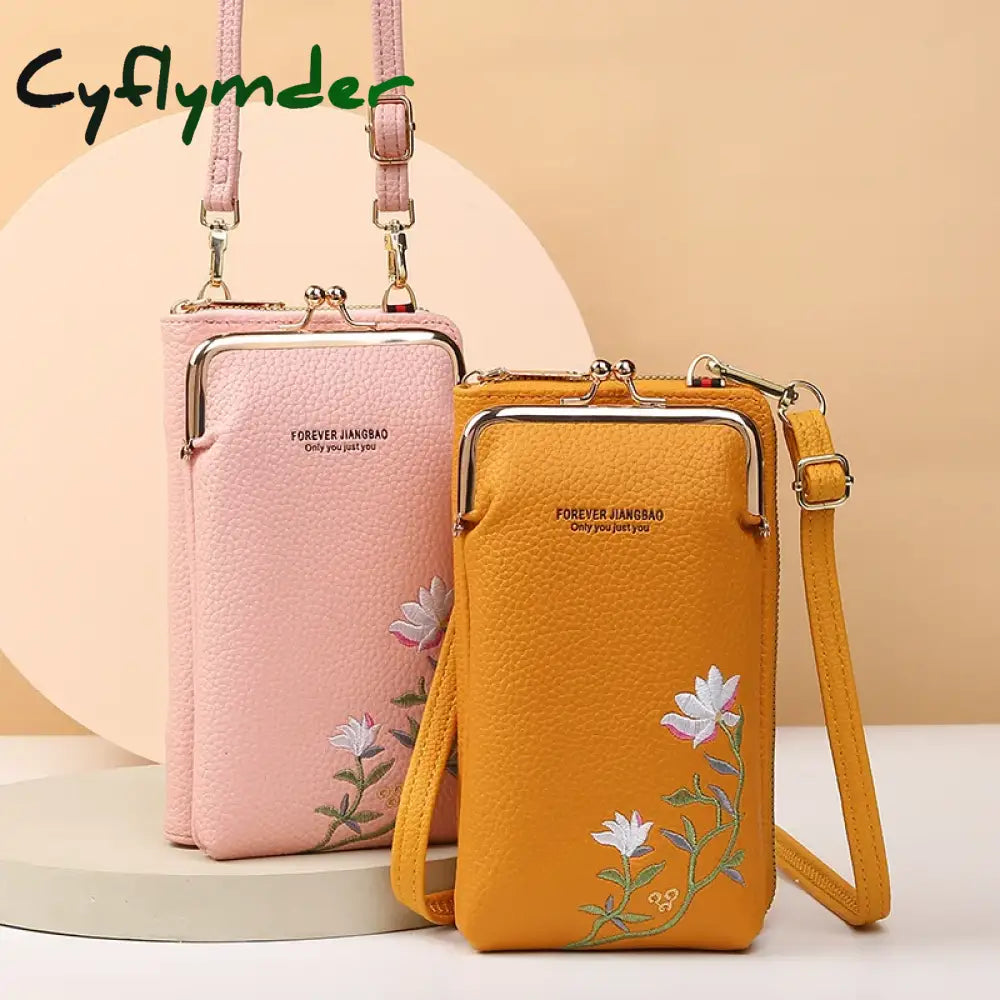 Women's Long Embroidered Mobile Phone bag Female Shoulder Straps Handbag Crossbody Bag Ladies Wallet Coin Purses Cards Holder