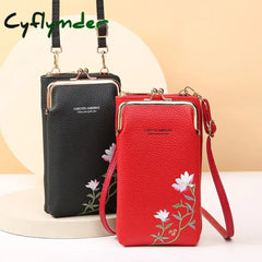 Cyflymder Women’s Long Embroidered Mobile Phone Bag Female Shoulder Straps Handbag Crossbody Bag