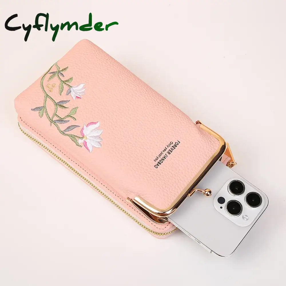 Cyflymder Women’s Long Embroidered Mobile Phone Bag Female Shoulder Straps Handbag Crossbody Bag