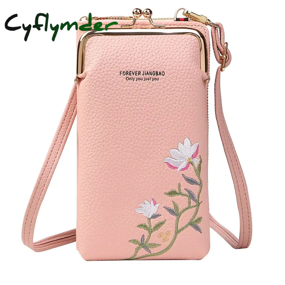 Cyflymder Women’s Long Embroidered Mobile Phone Bag Female Shoulder Straps Handbag Crossbody Bag