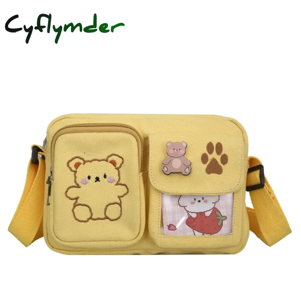 Cyflymder Women’s Messenger Bags Ladies Canvas Printed Cute Bear Bag Lady Sweet Cartoon Student