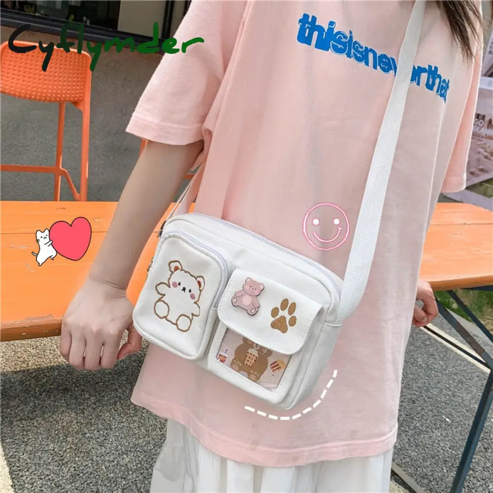 Cyflymder Women’s Messenger Bags Ladies Canvas Printed Cute Bear Bag Lady Sweet Cartoon Student