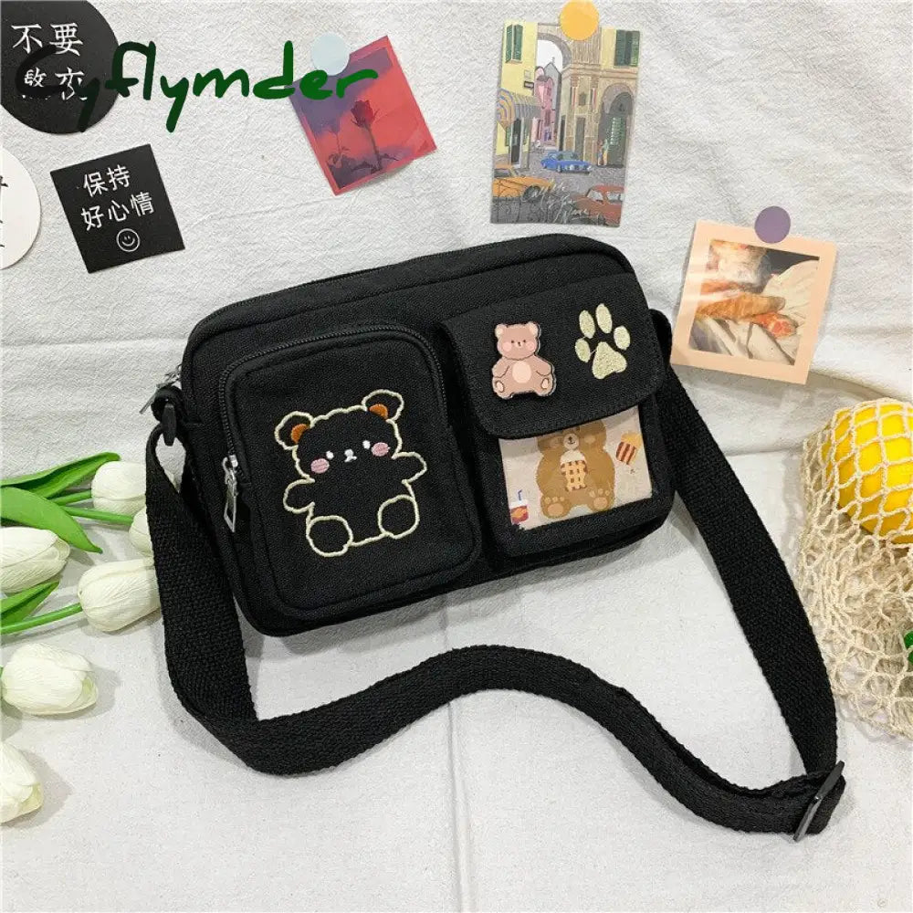 Cyflymder Women’s Messenger Bags Ladies Canvas Printed Cute Bear Bag Lady Sweet Cartoon Student