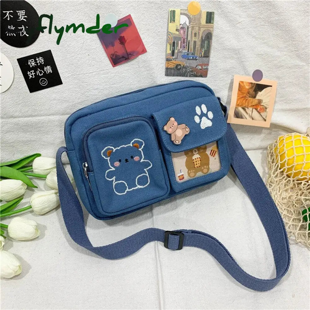 Cyflymder Women’s Messenger Bags Ladies Canvas Printed Cute Bear Bag Lady Sweet Cartoon Student