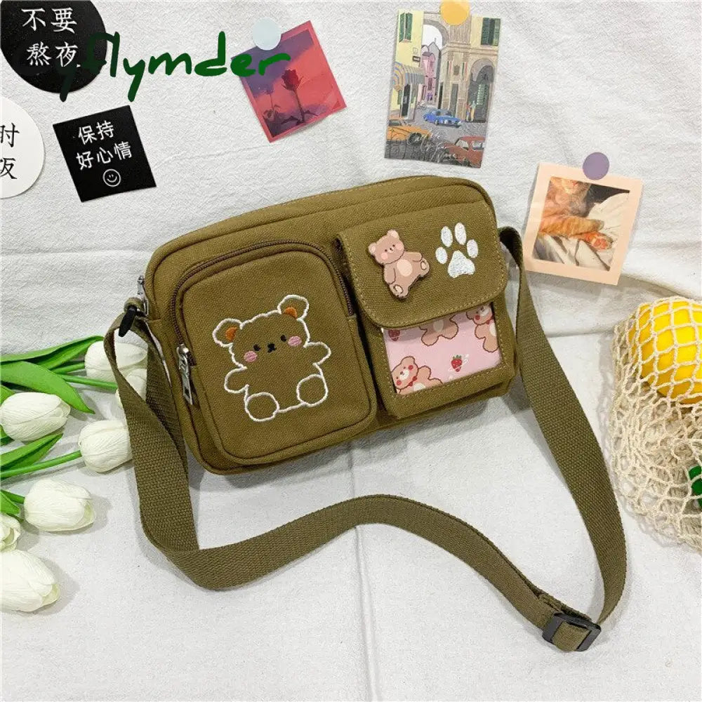 Cyflymder Women’s Messenger Bags Ladies Canvas Printed Cute Bear Bag Lady Sweet Cartoon Student