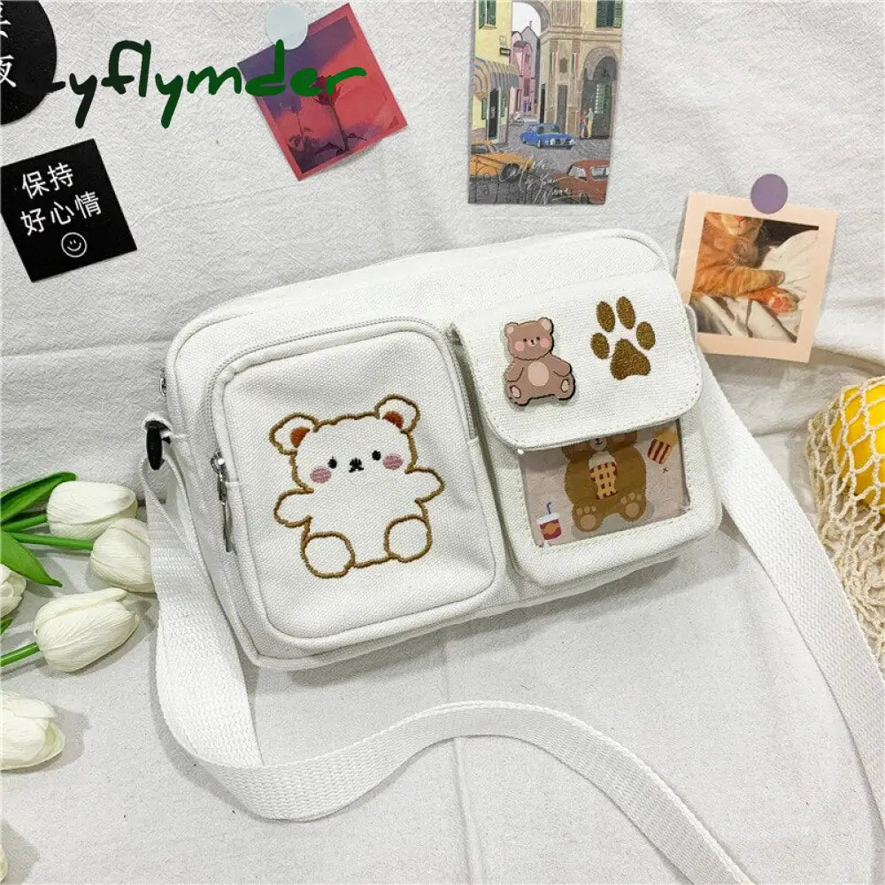 Cyflymder Women’s Messenger Bags Ladies Canvas Printed Cute Bear Bag Lady Sweet Cartoon Student