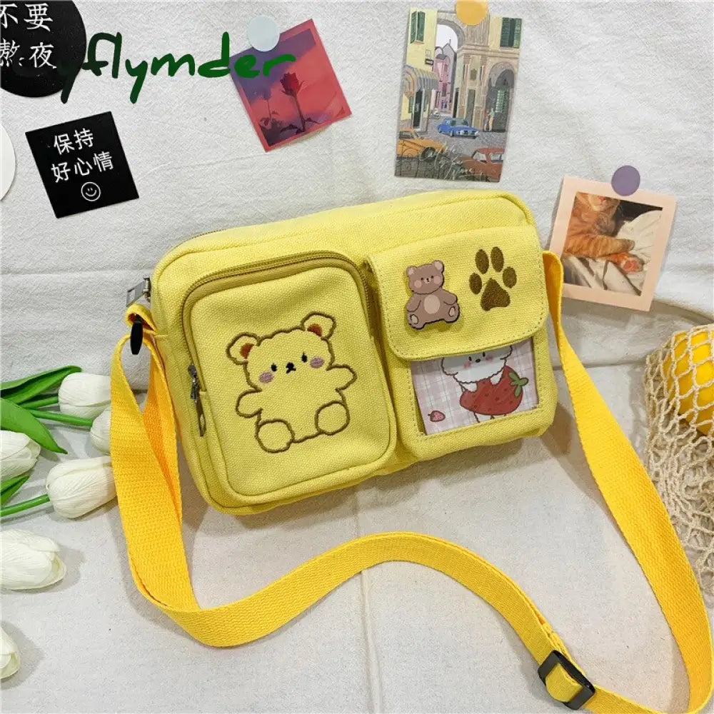 Cyflymder Women’s Messenger Bags Ladies Canvas Printed Cute Bear Bag Lady Sweet Cartoon Student