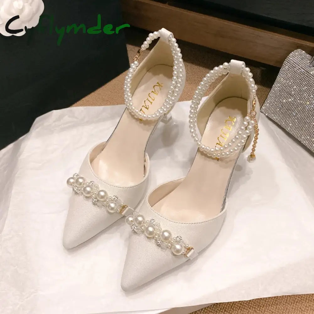 Cyflymder Women’s Sandals Summer New Pointy Beaded Buckle Bag with Wedding Heels Stylish Temperament Stiletto Heels
